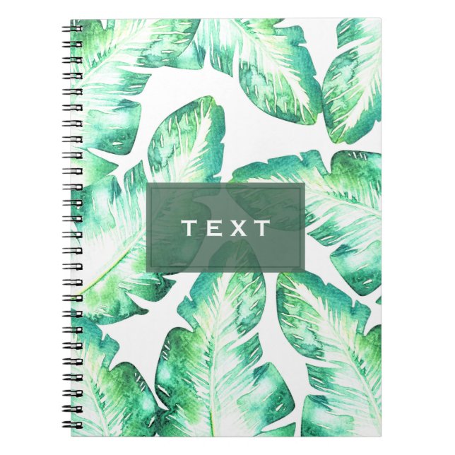 Beachy White Green Tropical Leaves Chic Notebook (Front)