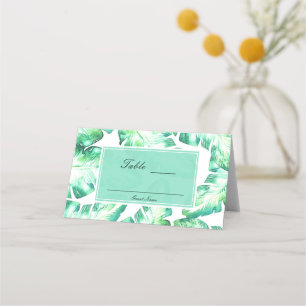 Beachy White & Green Tropical Leaves Table Seating Place Card