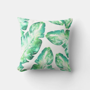Beachy White & Green Tropical Palm Leaves Chic Cushion