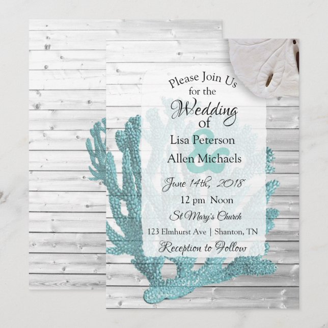 Beachy White Washed Wood  Wedding invitations (Front/Back)