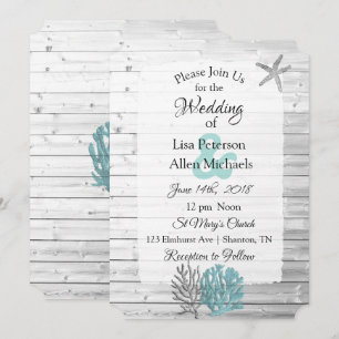 Beachy White Washed Wood  Wedding invitations