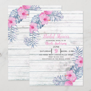 Beachy White Wood Tropical Hibiscus Flowers Floral Invitation