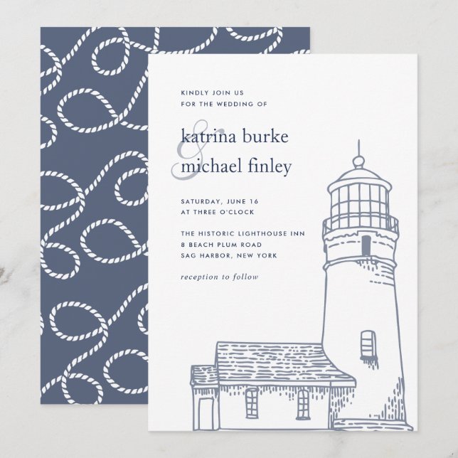 Beacon | Nautical Lighthouse Wedding Invitation (Front/Back)