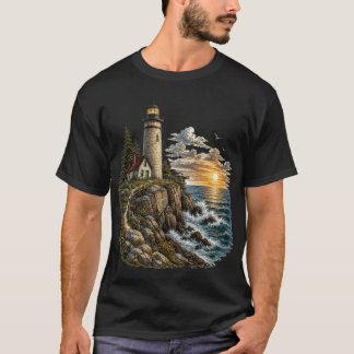 Beacon of the Wild Coast – Vintage Lighthouse  T-Shirt
