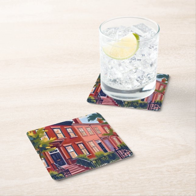 Beacon Street Boston Massachusetts Square Paper Coaster (Insitu)
