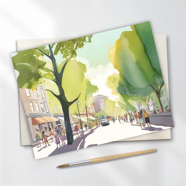 Beacon Street Summer | Boston, MA Watercolor Postcard (Creator Uploaded)
