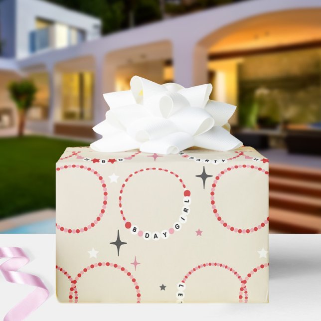 Beaded Birthday Friendship Bracelets Red & Pink Wrapping Paper (Creator Uploaded)