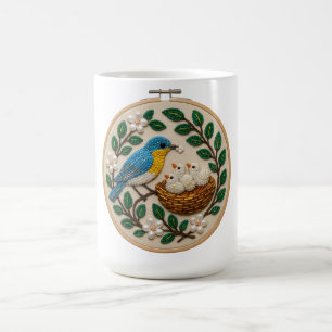 Beaded Bluebird Family Embroidery Hoop Art Coffee Mug