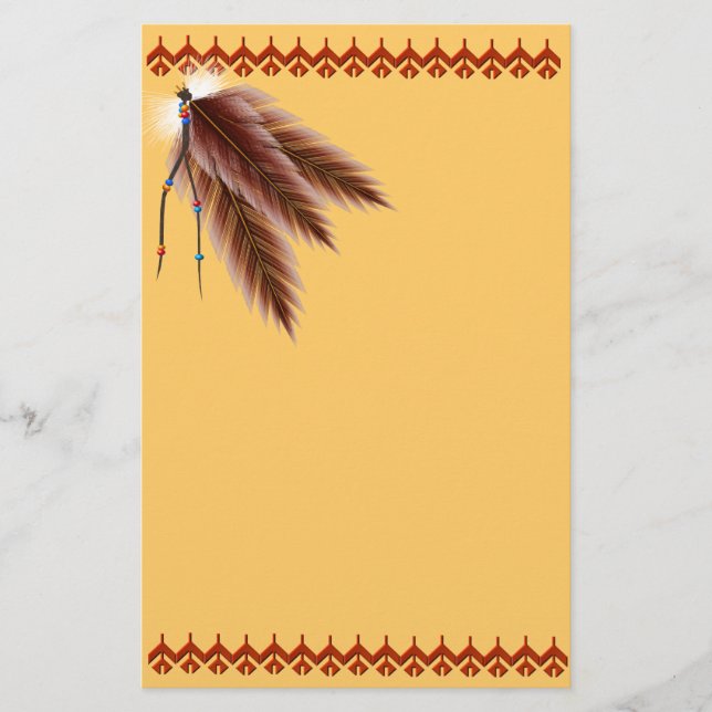 Beaded Brown Feathers Stationery (Front)