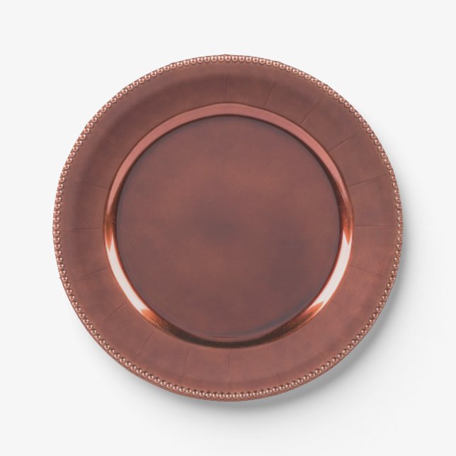 Beaded-edge faux copper/rose gold design paper plate (Front)