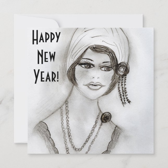 Beaded Flapper Girl New Year Invites (Front)