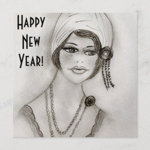 Beaded Flapper Girl New Year Invites