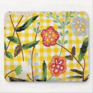 Beaded Flower Pattern On Gingham Mouse Mat