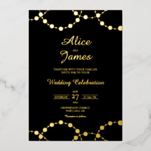Beaded Garland Black Gold Foil Wedding Invitation