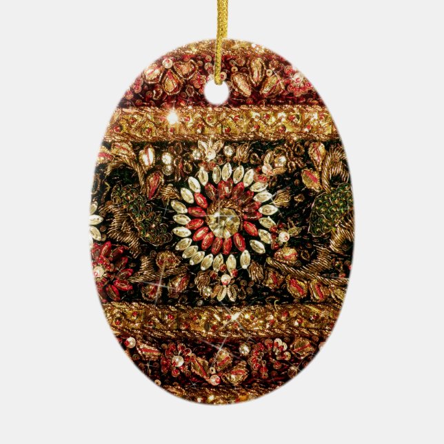 Beaded Indian Saree Photo Ceramic Tree Decoration (Front)
