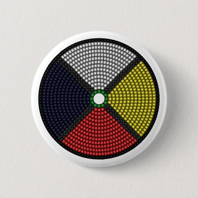 Beaded Medicine Wheel 6 Cm Round Badge (Front)