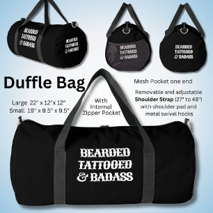 Beaded Tattooed & Badass, Black & White on Duffle Bag