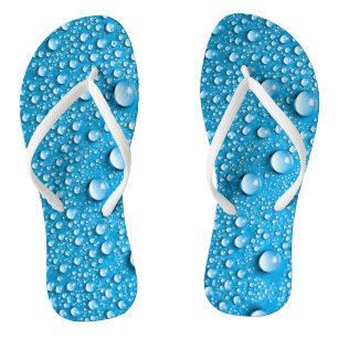 Beaded Water Droplets on Ocean Blue Flip Flops