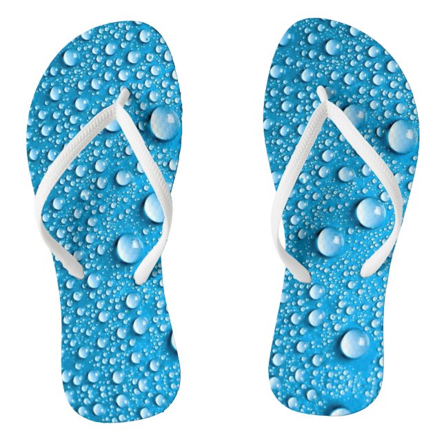 Beaded Water Droplets on Ocean Blue Flip Flops (Footbed)