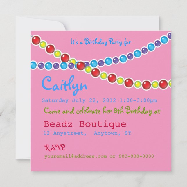 Beading Birthday Party Invitation (Front)