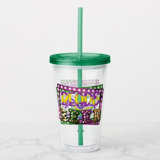 Beads and Bear Mardi Gras Purple Green Acrylic Tumbler (Front)