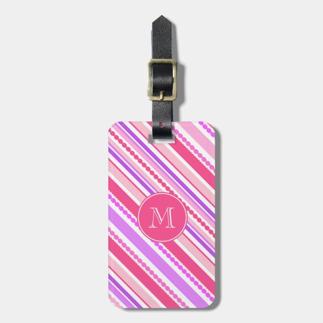 Beads and stripes pink purple named luggage tag (Front Vertical)