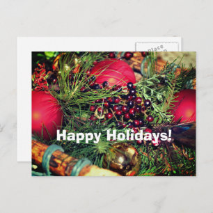 Beads Balls Evergreens Christmas Holiday Postcard