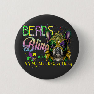 Beads Bling French Bulldog Mardi Gras Thing 6 Cm Round Badge