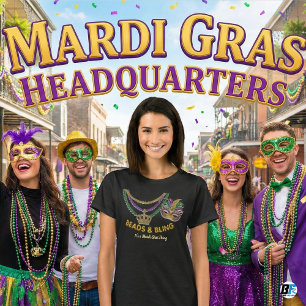Beads & Bling Mardi Gras Masquerade Mask Crown T-Shirt