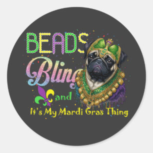 Beads Bling Pug Mardi Gras Carnival Masquerade  Classic Round Sticker