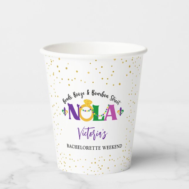 BEADS,BOOZE AND BOURBON STREET NOLA BACHELORETTE  PAPER CUPS (Front)