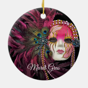 Beads, Feathers and Mardi Gras Mask Ceramic Tree Decoration