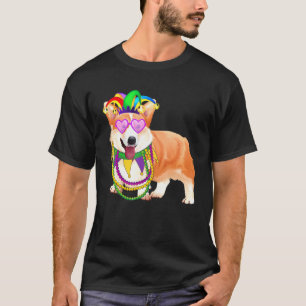 Beads Mask Mardi Gras Corgi T-Shirt