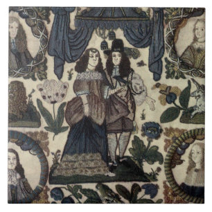 Beadwork Embroidery Charles II and His Queen Tile