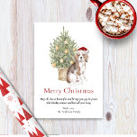 Beagle and Christmas Tree Pet Dog Holiday Card<br><div class="desc">This adorable beagle themed Christmas card features a beagle wearing a Santa hat sitting in front of a lit Christmas tree. The greeting on the card reads "Merry Christmas" "May all that is beautiful and brings you joy be yours this holiday season and last all year long" and can be...</div>