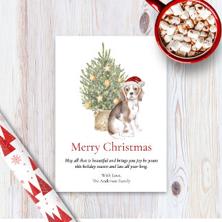 Beagle and Christmas Tree Pet Dog Holiday Card