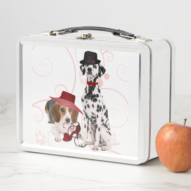 Beagle and Dalmatian Dressed for the Dog Mum Metal Lunch Box (In Situ)