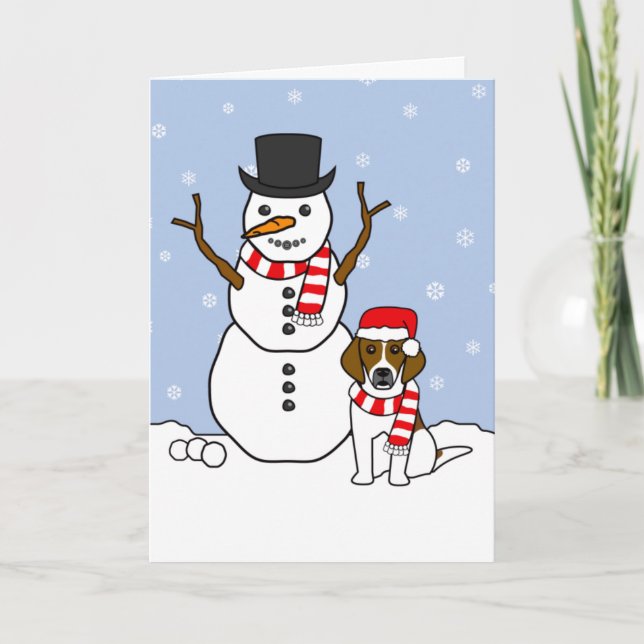 Beagle and Snowman Holiday Card (Front)