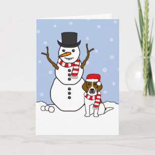 Beagle and Snowman Holiday Card