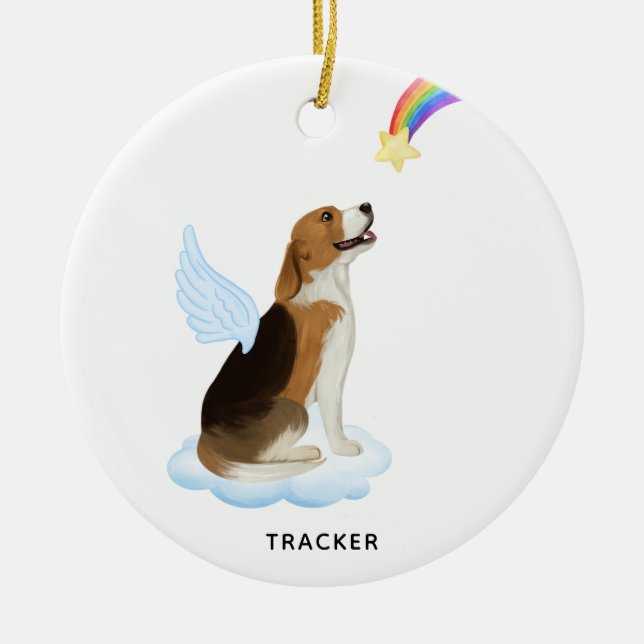 Beagle Angel Personalised Pet Dog Memorial Ceramic Tree Decoration (Front)