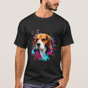 Beagle Art Paint Splashes Abstract Colourful Dog T-Shirt