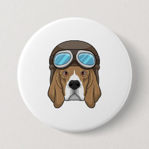 Beagle as Pilot with Pilot hat 7.5 Cm Round Badge