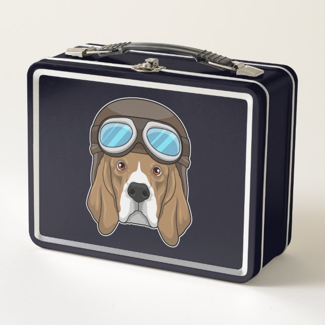 Beagle as Pilot with Pilot hat Metal Lunch Box (Front)