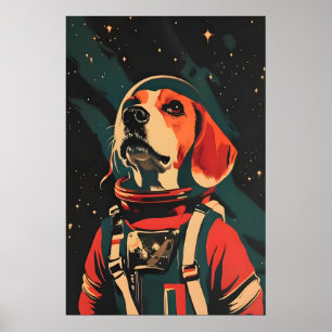 Beagle Astronaut Poster, Beagle Retro Print