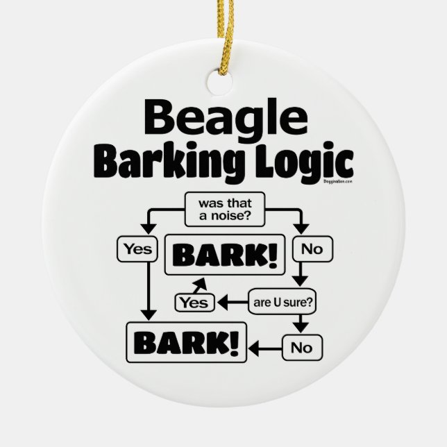 Beagle Barking Logic Ceramic Tree Decoration (Front)