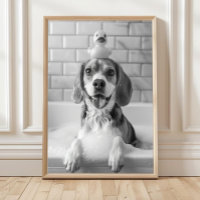 Beagle Bath Wall Art, Dog and Rubber Duck, Beagle