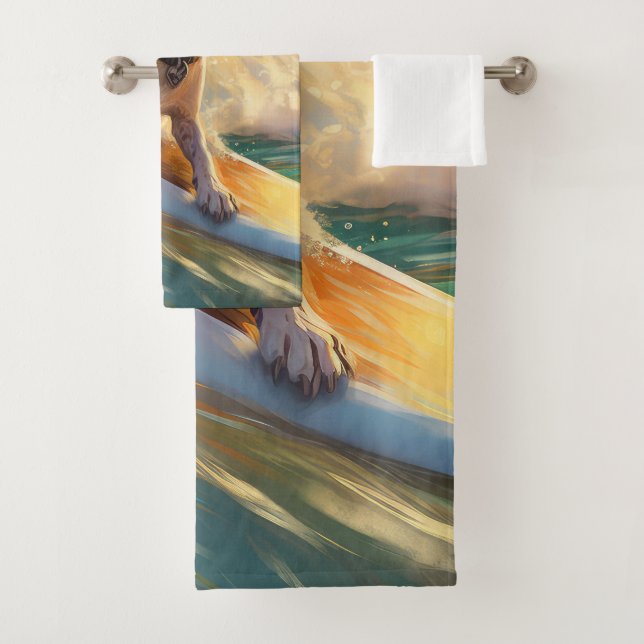 Beagle Beach Surfing Painting Bath Towel Set (Insitu)