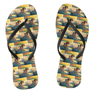 Beagle Beach Surfing Painting Flip Flops