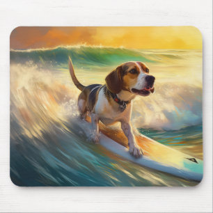 Beagle Beach Surfing Painting Mouse Mat