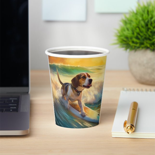 Beagle Beach Surfing Painting Paper Cups (Insitu)